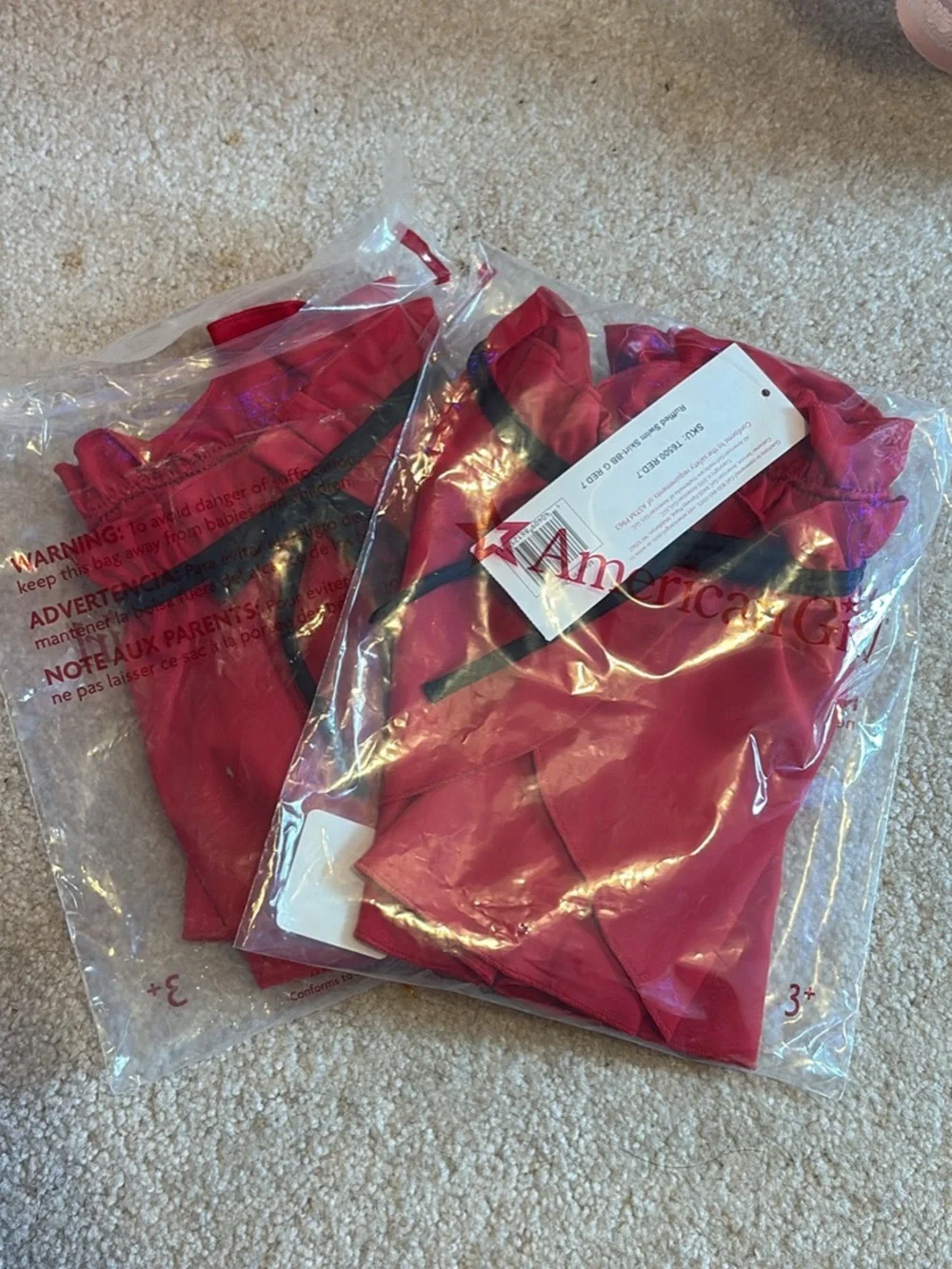 American Girl Red Ruffle Mini Skirt with Black Drawstring